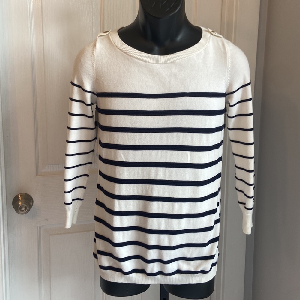 Banana Republic Medium Women’s 100% Cotton Sweater Off White, Navy Stripes